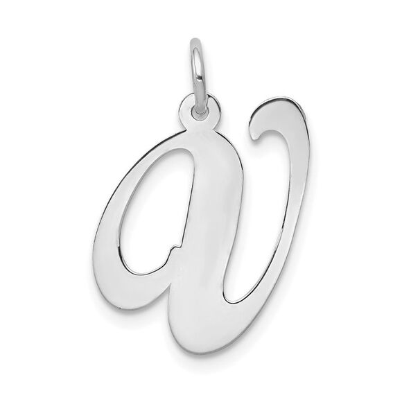 14k White Gold, Ella Collection, LG Fancy Script Initial V Pendant - Picture 1 of 5